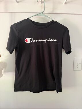 Champion Black Tee with White & Red Logo